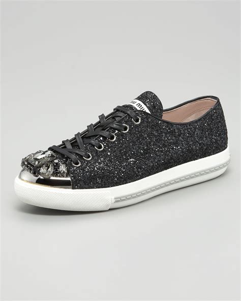 miu miu sneaker glitzer schwarz|miu mi u sneakers.